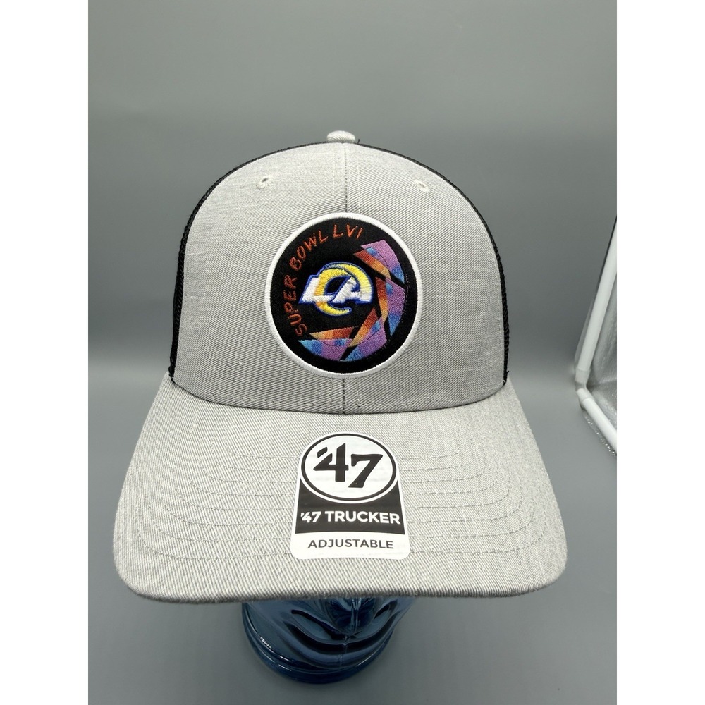 47 Brand Los Angeles Rams Super Bowl LVI Trucker Hat Grey Black Adjustable Cap